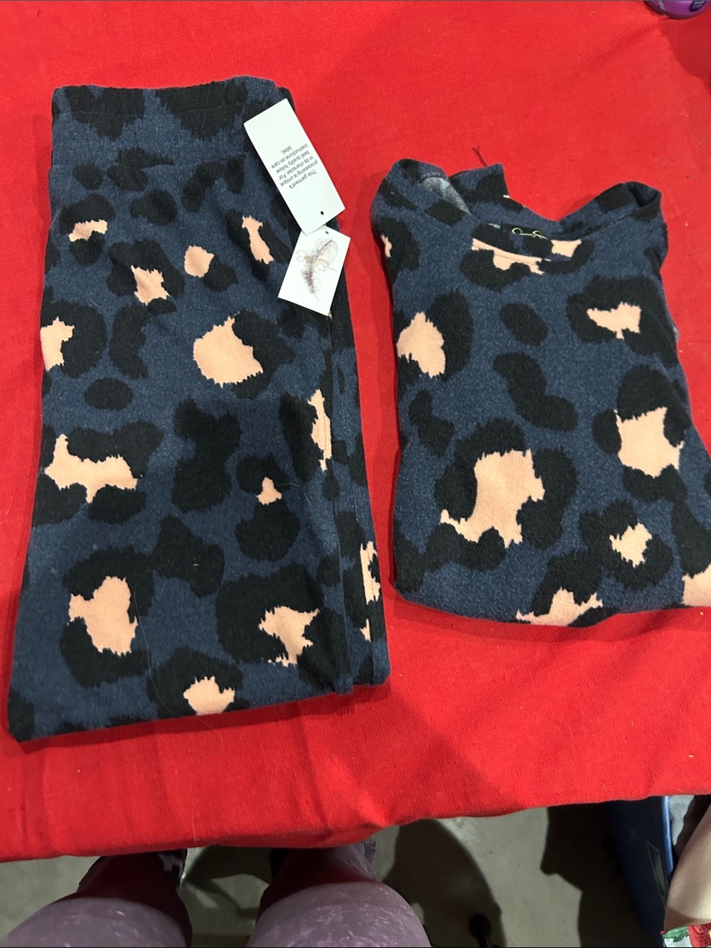 Jessica Simpson Navy and Blush Leopard Knit Set